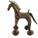Brass Old Tribe Horse On Wheel Antique Finised Home Decor