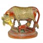 Hand Carved Brass Hindu Nandi Cow With Calf Feeding Statue