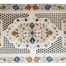 18" x 12" White Marble Undercut Inlay Serving Tray using Semi precious stones