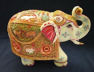 Synthetic Elephant Painted Statue Collectible Resin CarvingElephant home decor