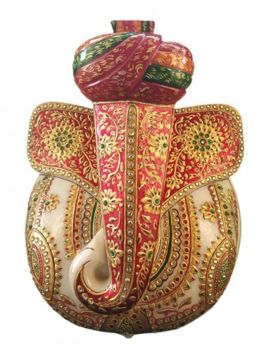 White Marble Fancy Ganesh With Turbne Painted