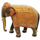 12" Hand Carved Wood Elephant Statue Emboss Painting Wooden Elephant Home Decor