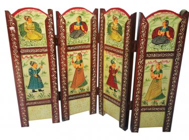 Wood Hand Painted Divider Shade Privacy Screen Wooden partition