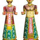 Hand Carved Solid Wooden Painted Rajasthani Dolls Pair