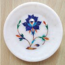 Marble Plate Decorative Floral Design Lapis Inlay Pietra Dura Stone 4"