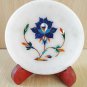 Marble Plate Decorative Floral Design Lapis Inlay Pietra Dura Stone 4"