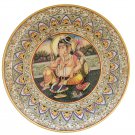 White Marble Plate Ganesh and Flower Gold Embossed Painted Round Plate Gift 15"