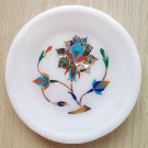 Marble Round Plate Decorative Floral Design Inlay Pietra Dura Stone 4"