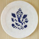 Marble Round Plate Decorative Floral Ganesha Design Inlay Pietra Dura Stone 6"