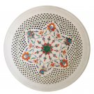 Marble Undercut Round Plate Decorative Floral Design Inlay Pietra Dura Stone 12"