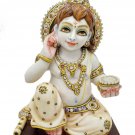 White Makrana Marble Stone Baby Krishna Statue Gold Painted  Bal Gopal