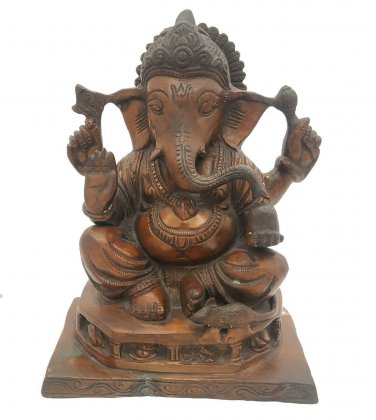 Brass Ganesha statue Sitting Antique Finished