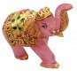 Rose Quartz Stone Elephant Covered by Gold Foil Painting Natural Gemstone