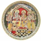 White Marble Plate Ram Darbar Gold Embossed Painting Round Plate Gift 15"