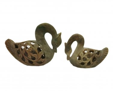 Soft Stone Duck Pair Undercut Handmade Statue
