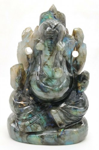 Labradorite stone Ganesha Statue natural Gemstone Statue Elephant God Ganpati