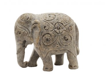 Handmade Sand Stone Trunk Down Carving Elephant