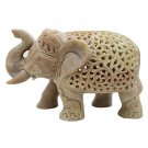 Handmade Sand Stone Undercut Trunk Up Carving Elephant