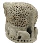 Handmade Sand Stone Undercut Trunk Down Carving Elephant With Baby