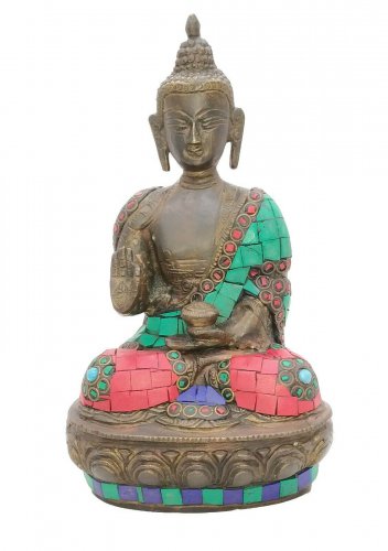 Brass Buddha Statue with Stone Work Feng Shui Tibetan Medicine Lotus Buddha