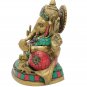 Brass Ganesha Statue with Stone Work Elephant God Good Luck Hindu Religious