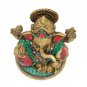 Brass Ganesha Statue with Stone Work Elephant God Good Luck Hindu Religious