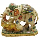Synthetic Elephant With Tiger Statue Painted Procession Painting Resin Elephant