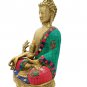 Brass Buddha Sitting Statue with Stone Work Home Decor