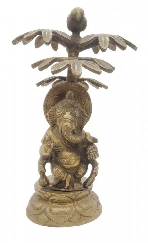 Brass Ganesha statue Standing  inside Tree Antique Finished