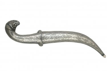 12 "Decorative Dagger Damascus Blade Koftgiri Silver Work With Carved Handmade