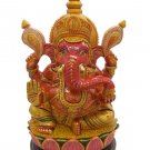 Wooden Ganesha Hand Carved Antique finishes painting Sculpture Hindu God Statue