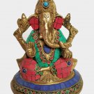 Brass Ganesha Statue Elephant God Idol Wealth Good Luck Hindu Religious