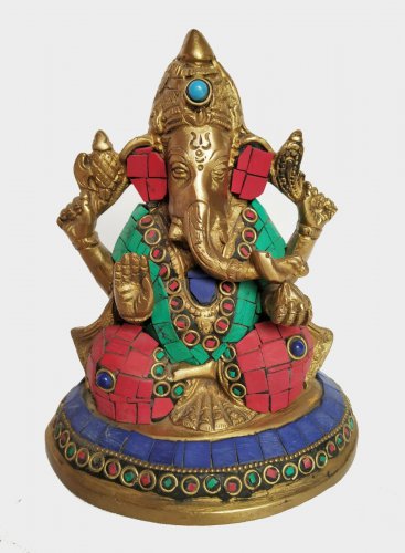 Brass Ganesha Statue Elephant God Idol Wealth Good Luck Hindu Religious