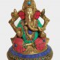 Brass Ganesha Statue Elephant God Idol Wealth Good Luck Hindu Religious