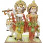 White Makrana Marble Stone Radha Krishna With Cow Statue Gold Painted Ganesha