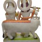 White Makrana Marble Stone Radha Krishna With Cow Statue Gold Painted Ganesha