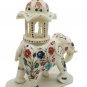 White Marble Pietra Dura Inlay Elephant with umbrella Handmade Statue