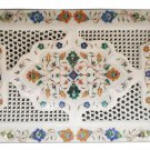 White Marble Undercut Inlay Serving Tray using Semi precious stones 18" x 12"