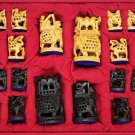 3" Wooden Chess Set Hand Carved undercut Antique Vintage Indian Figure Chess Set