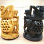 3" Wooden Chess Set Hand Carved undercut Antique Vintage Indian Figure Chess Set