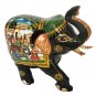 Wooden Elephant Statue Procession Scene Painting Natural Wood Hand Carved
