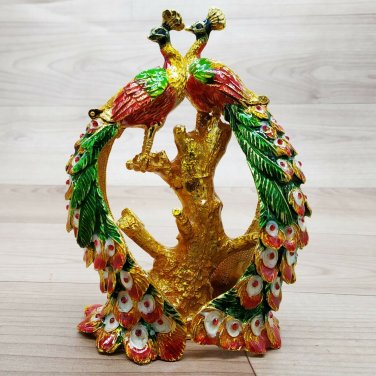 Peacock Trinket box souvenir animal gift Decorated with Swarovski Crystal