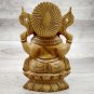 Ganesh Statue 6" Sitting on Lotus Wooden hand carved Hindu God Lord Ganesha