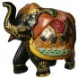 Wooden Elephant Statue Hunting Scene Painting Natural Wood Hand Carved