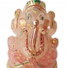 Rose quartz Stone Ganesh Statue Hand Carved Elephant God Gold Painted  Ganesha