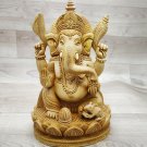 Ganesha Statue 9" Handmade Wooden Sculpture Hindu God Lord Ganesh Home decor