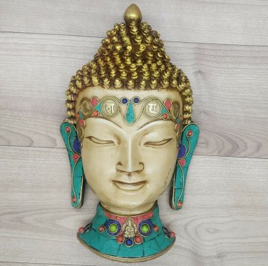 Buddha Mask with Gemstone Wall hanging Art Sculpture wall Decor Religious
