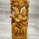Radha Krishna Statue 10" Wooden Hand Carved Love Couple Figurine Home decor Gift