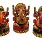 3 PC Wooden Ganesha Hand Carved Antique painting Sculpture Hindu God Statue