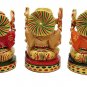 3 PC Wooden Ganesha Hand Carved Antique painting Sculpture Hindu God Statue